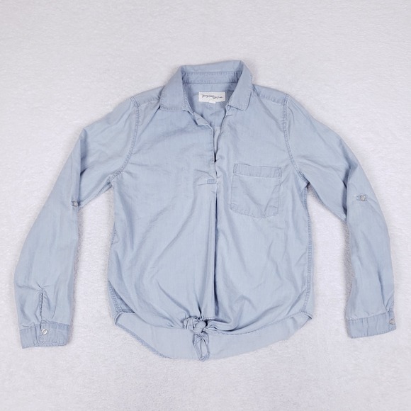 Young Heart Free Free Women's Medium Light Blue Chambray Tie Front Shirt - Picture 1 of 8